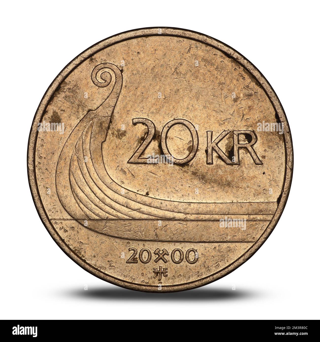 Norwegian 20 kroner coin with head isolated on white Stock Photo - Alamy