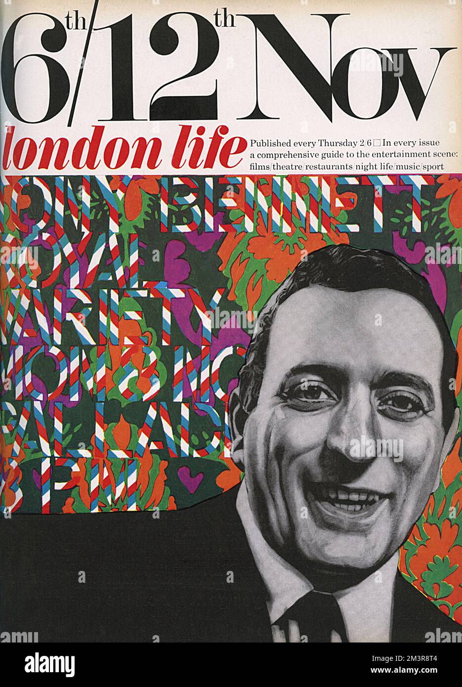 Front cover of the impossibly hip but short-lived magazine, London Life featuring a front cover illustration of the crooner Tony Bennett.  1965 Stock Photo