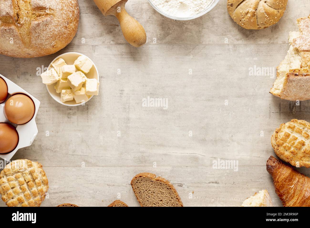 Croissants bread frame with copy space Stock Photo - Alamy