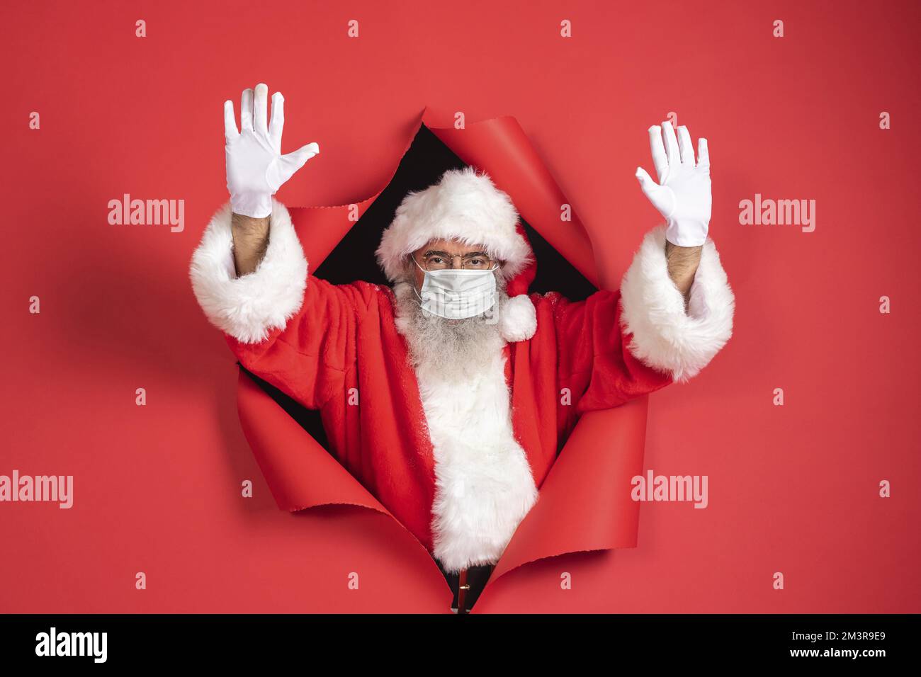 Man santa costume with medical mask coming out paper, Resolution and ...