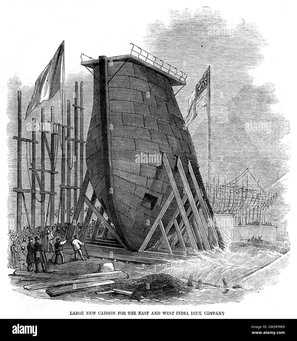 New Caisson for the East and West India Dock Company - intended to divide the East and West India Export Dock from the basin - built by Messrs. Westwood, Baillie and Campbell, of Ldon-yard, Isle of Dogs from designs by Messrs. Martin, engineers to the Dock Company.     Date: 1857 Stock Photo