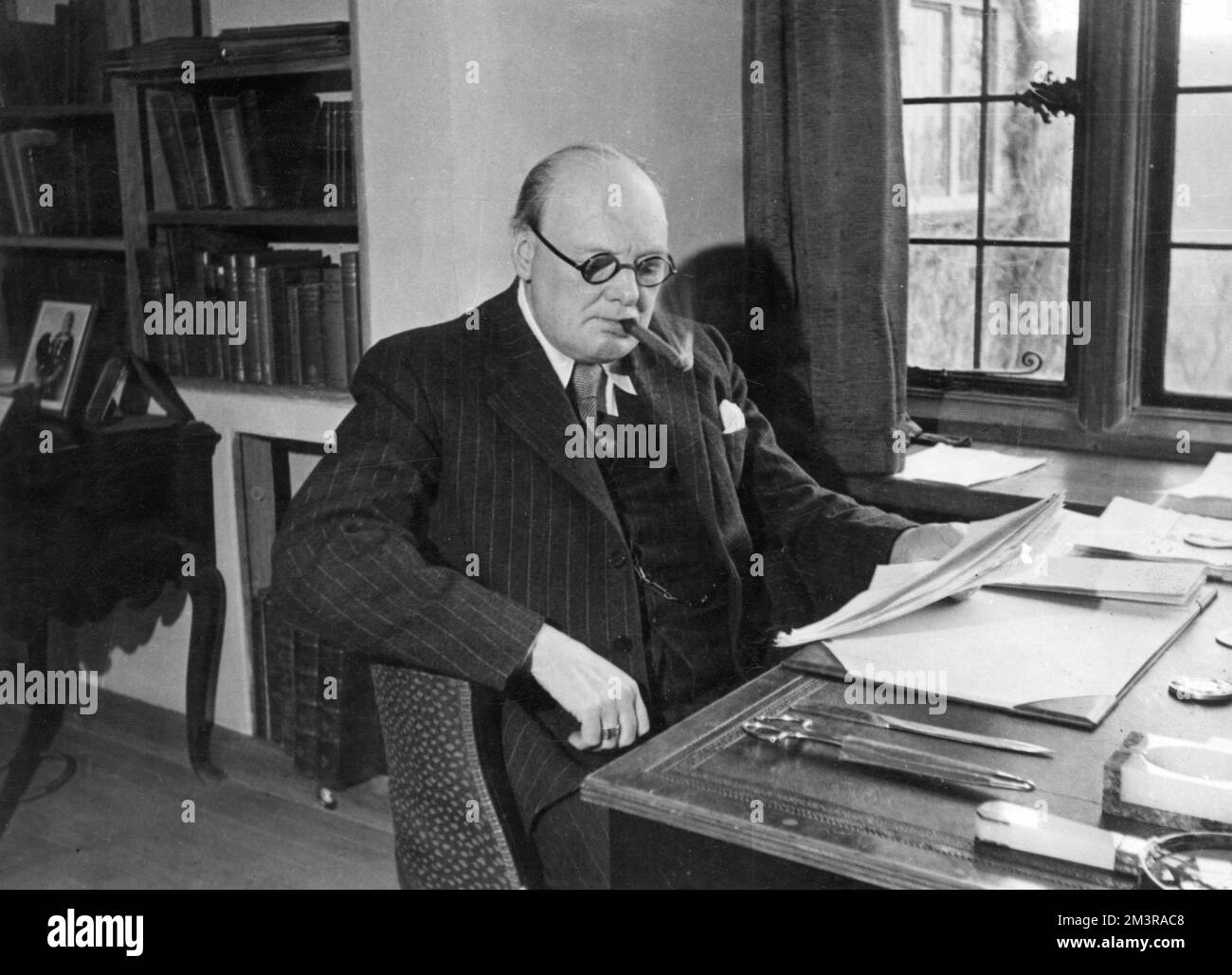 Prime Minister Winston Churchill at his home, Chartwell Manor in Westerham, Kent.  C. 1940     Date: C. 1940 Stock Photo