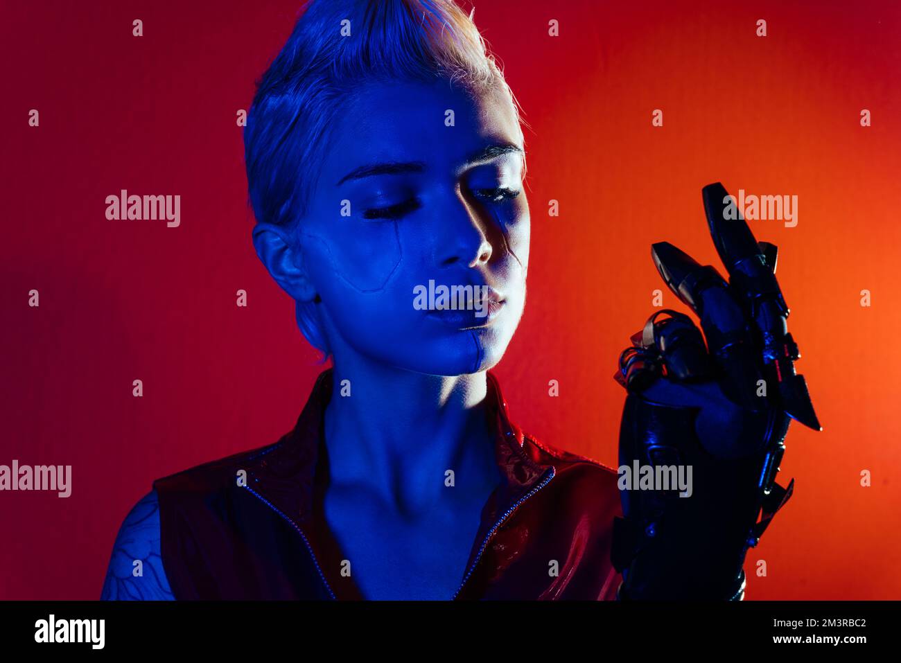 Representation of a bionic super human with advanced technology parts ...