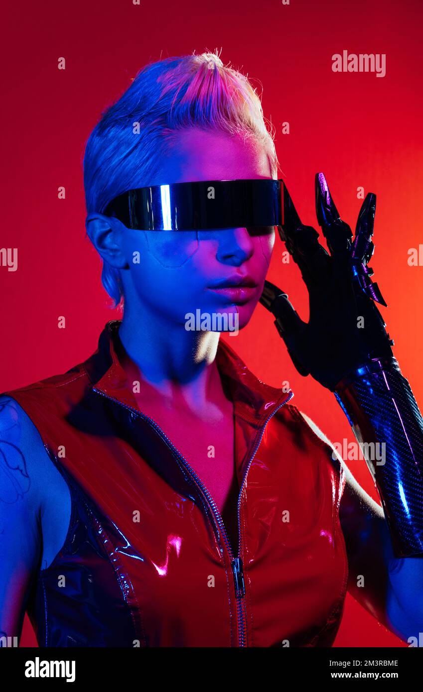 Representation of a bionic super human with advanced technology parts ...