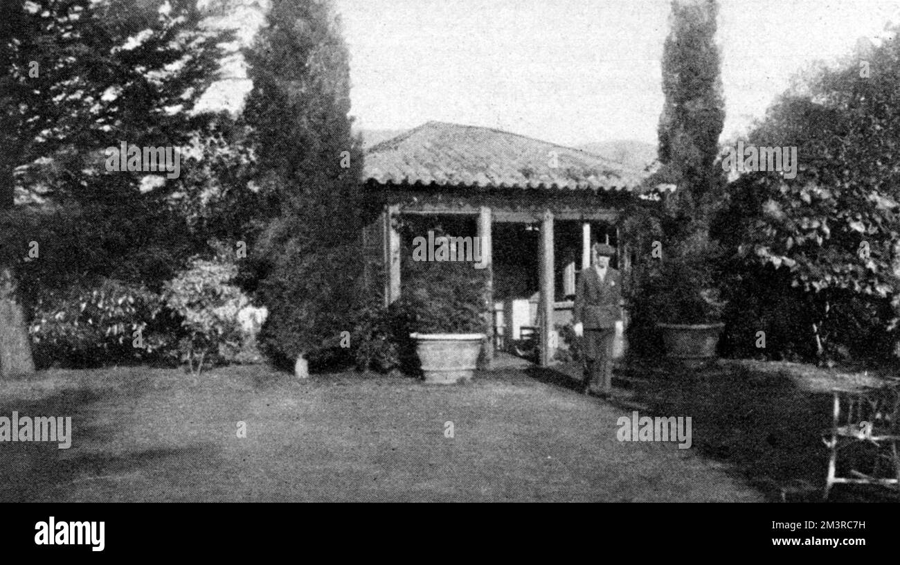 A summer house on one of the lawns at Les Bruyeres, the home of the