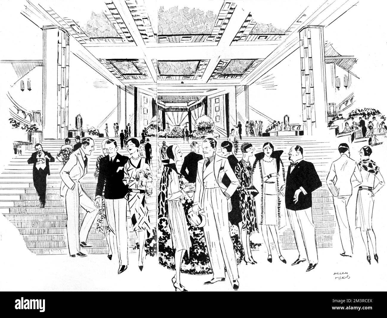 Impression of the Palais de la Mediteranee, the new, palatial casino built at Nice in 1929 by American millionaire, Frank Jay Gould.  The marble staircase, seen here, was the widest in the world.      Date: 1930 Stock Photo