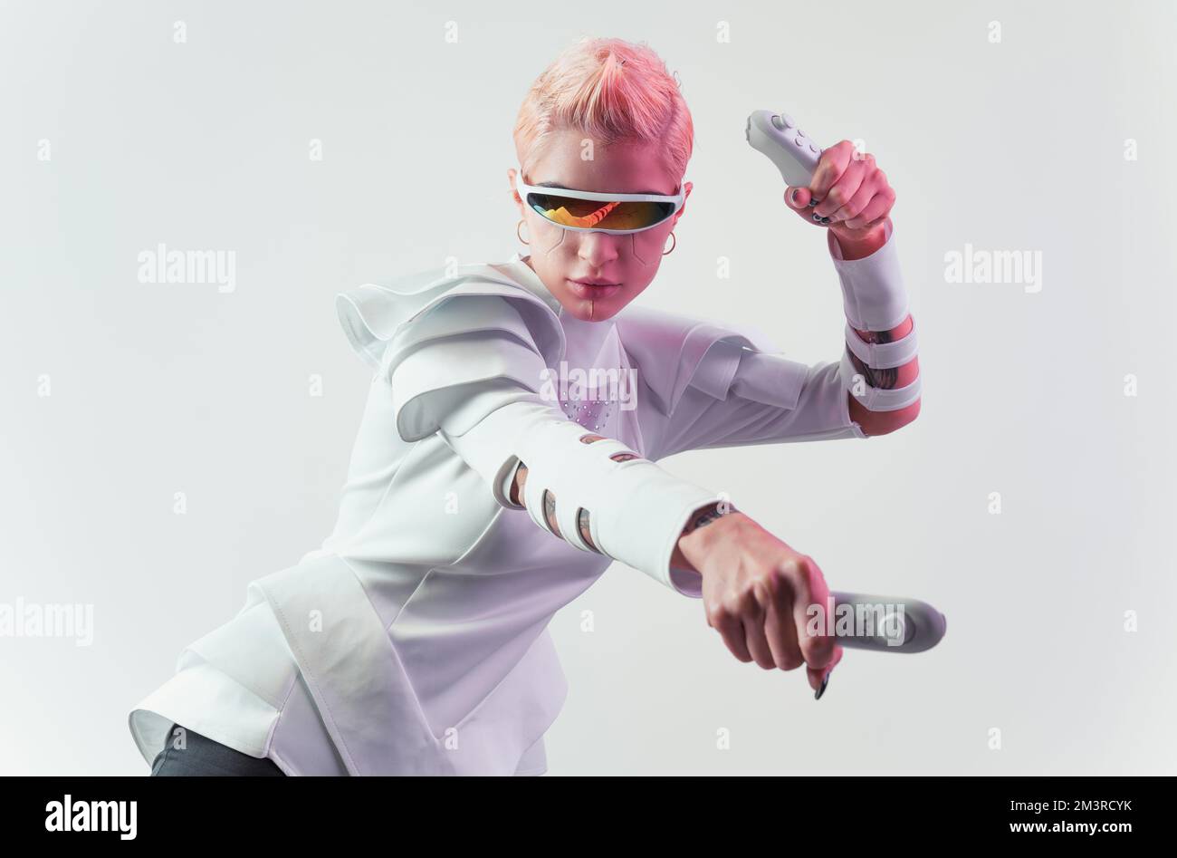 Representation of a bionic super human with advanced technology parts ...