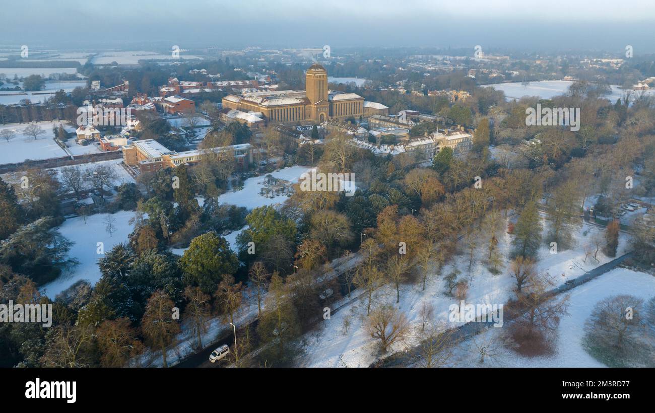 Picture dated December 14th shows Cambridge University Library  on a freezing Wednesday morning as the snow and frost continue during this weeks cold Stock Photo