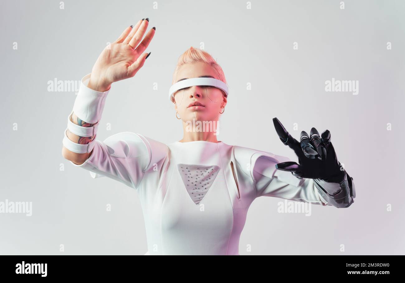Representation of a bionic super human with advanced technology parts ...