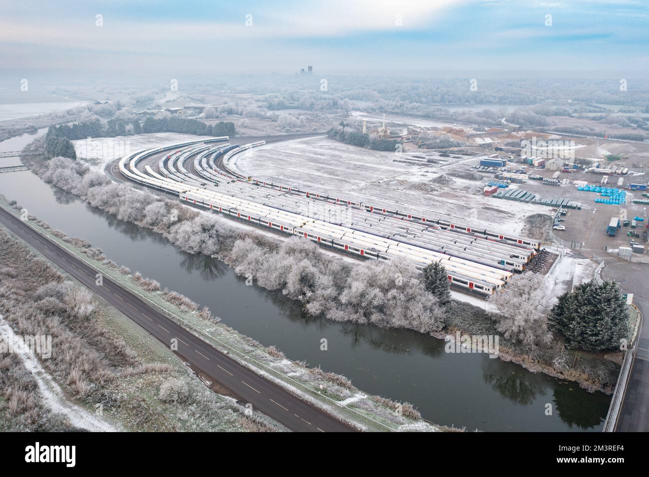 Picture dated December 13th shows trains in sidings in Ely,Cambs,on a