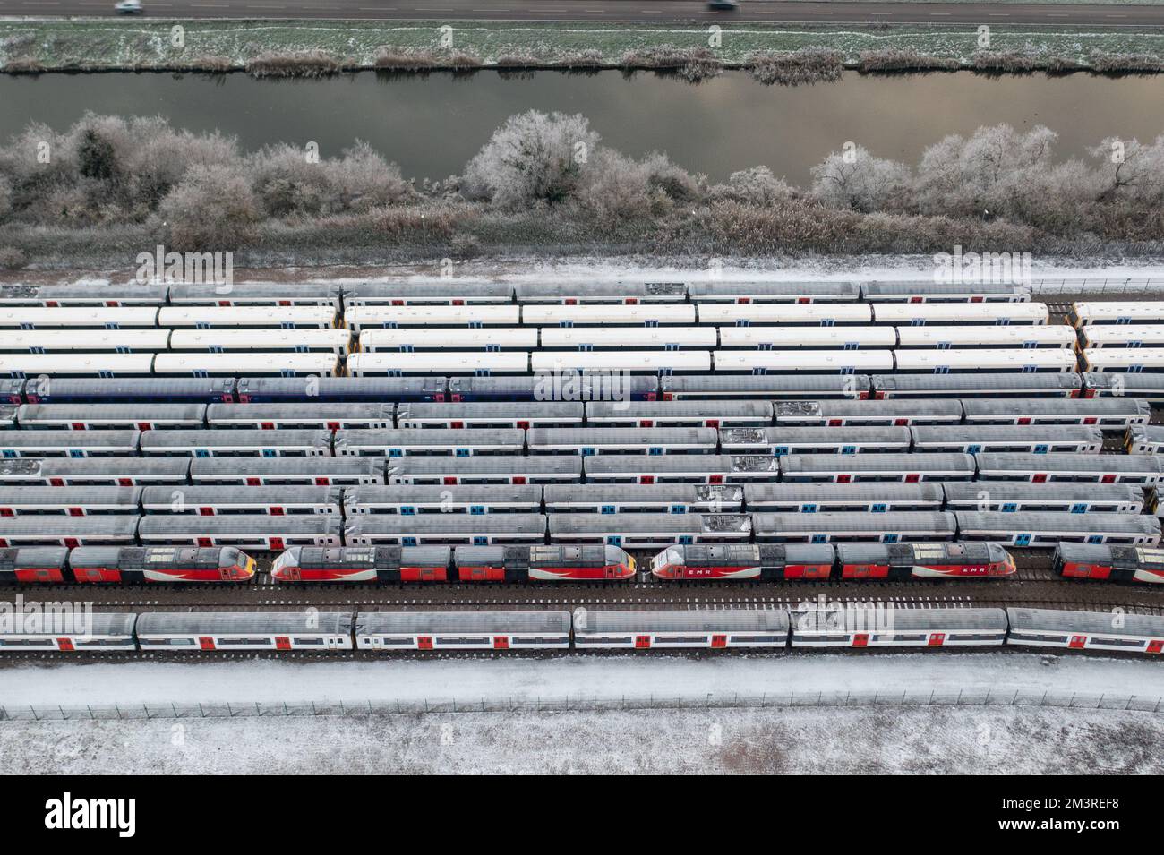 Picture dated December 13th shows trains in sidings in Ely,Cambs,on a
