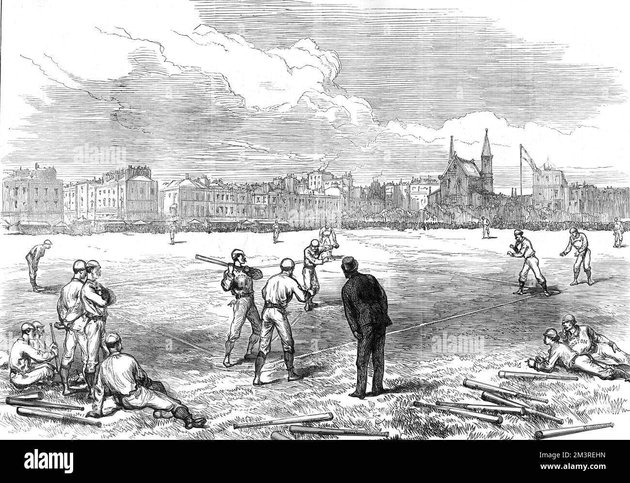 Americans playing baseball at Prince's Ground, Chelsea, 1874.     Date: 1874 Stock Photo