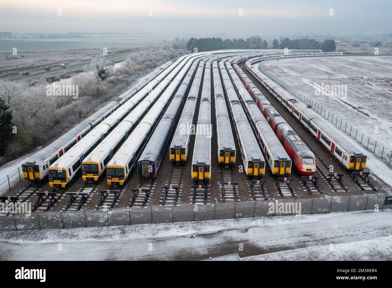 Picture dated December 13th shows trains in sidings in Ely,Cambs,on a