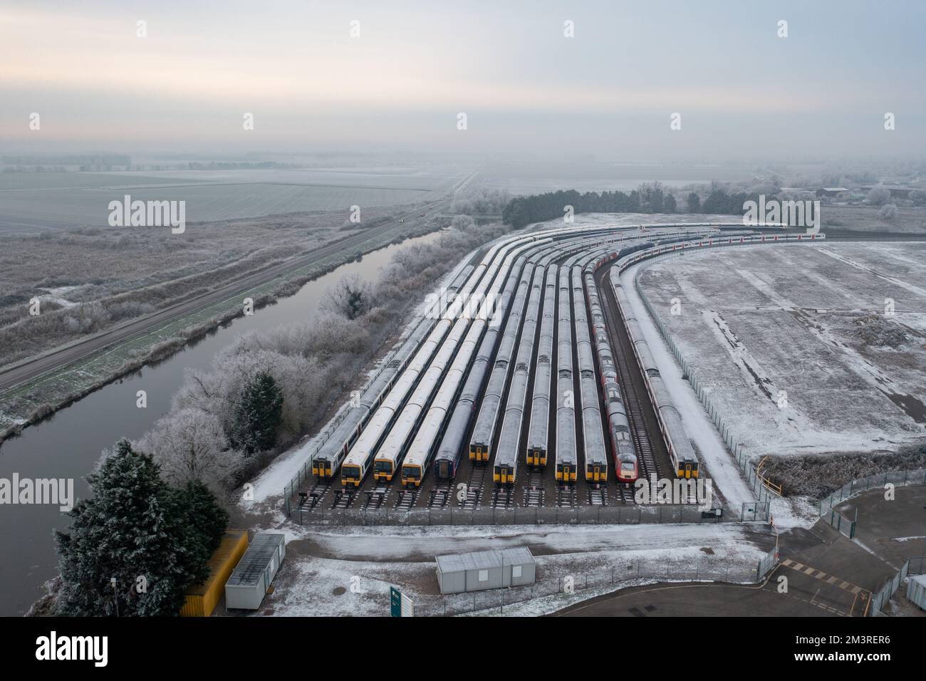 Picture dated December 13th shows trains in sidings in Ely,Cambs,on a