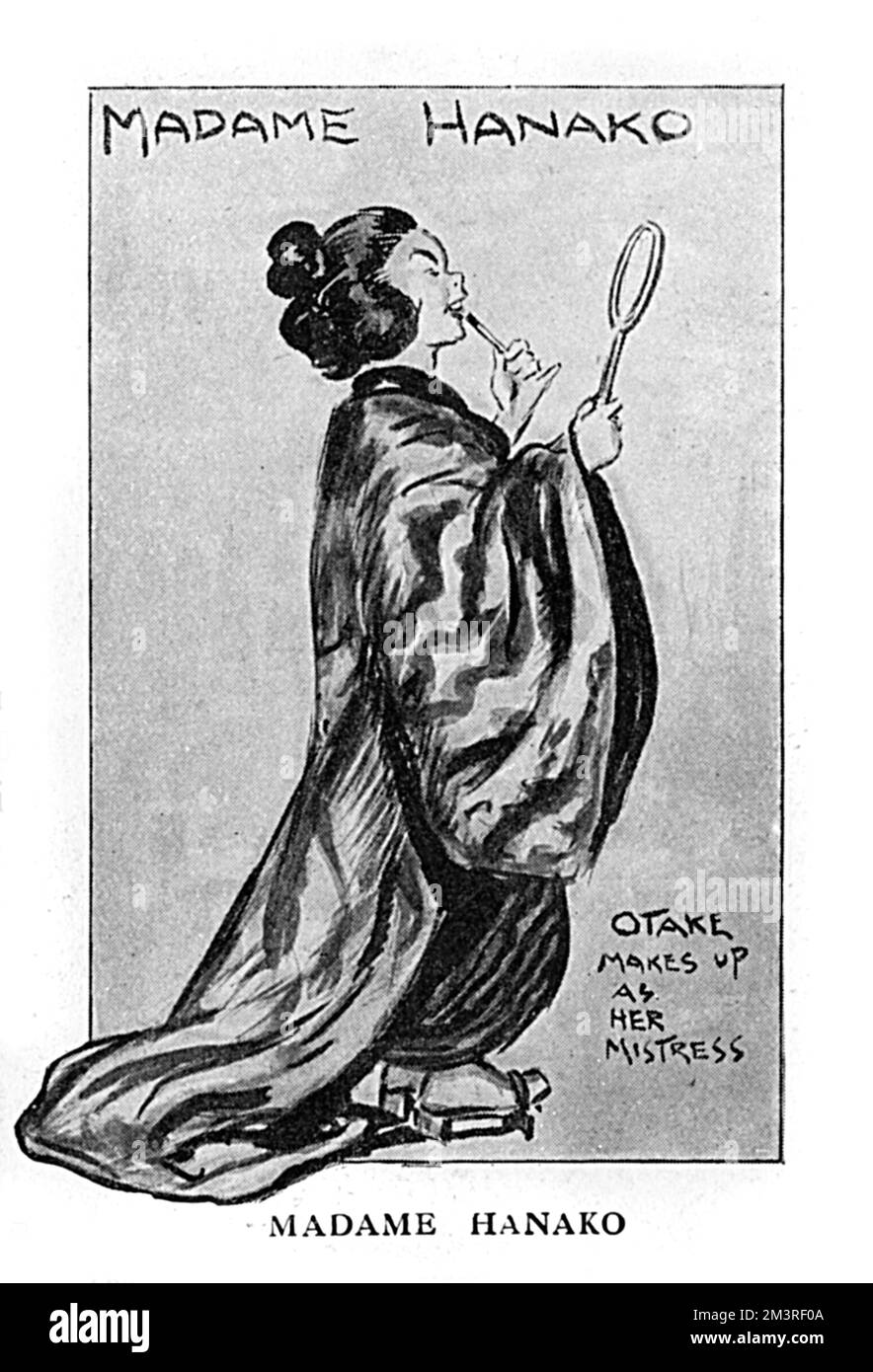 A caricature of the Japanese actress Madame Hanako in the one-act play Otake.     Date: 1914 Stock Photo
