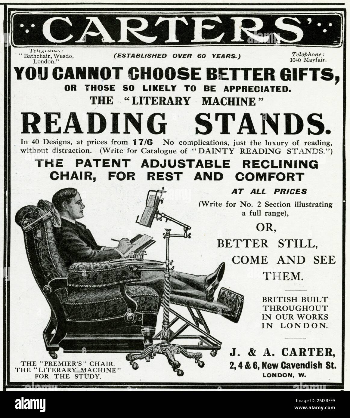 Advert for Carters' reading stands 1913 Stock Photo - Alamy