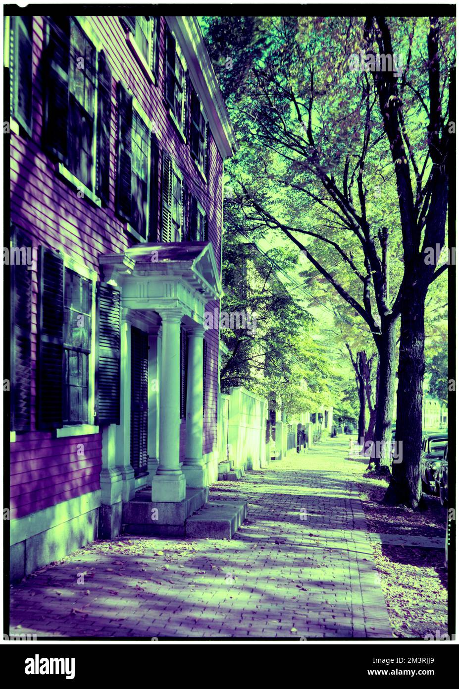 Salem, autumn , Architecture, Dwellings, Sidewalks. Samuel Chamberlain Photograph Negatives Collection Stock Photo