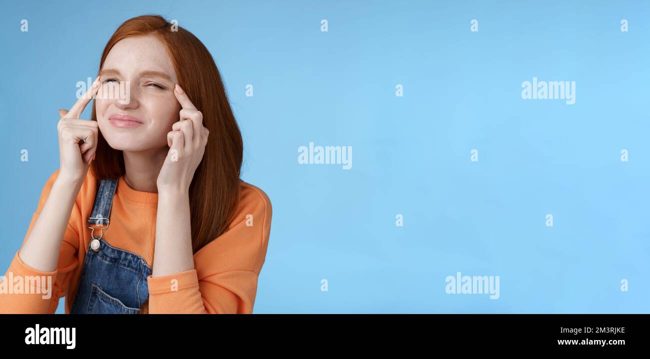 Cute funny european redhead girl forgot glasses trying read sigh ...