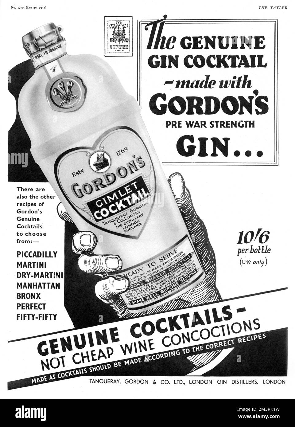 Advertisement for premixed Gordon's Gimlet Cocktail. A gimlet