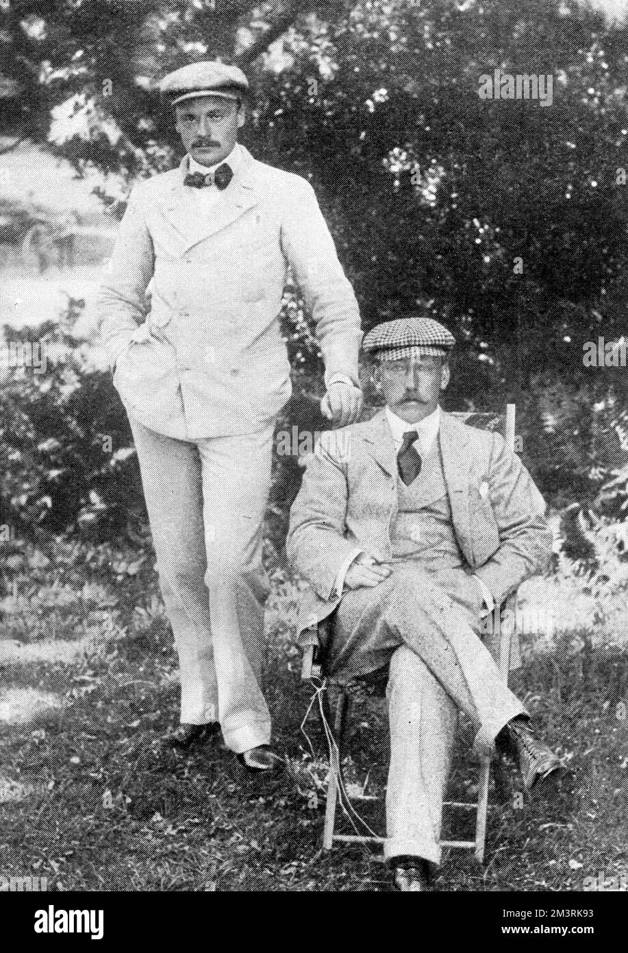 Prince Christian Victor of Schleswig-Holstein (1867-1900). Eldest son of Princess Helena - third daughter of Queen Victoria - died of malaria when serving in the Boer War.  Pictured at Wolmer Camp with Captain Stuart-Wortley before his departure for South Africa.       Date: 1899 Stock Photo