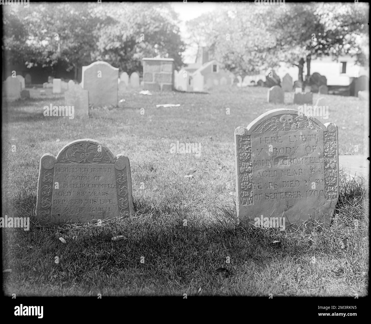 Salem, Charter Street, monuments, gravestone, Phillip and John Cromwell , Cemeteries, Tombs & sepulchral monuments. Frank Cousins Glass Plate Negatives Collection Stock Photo
