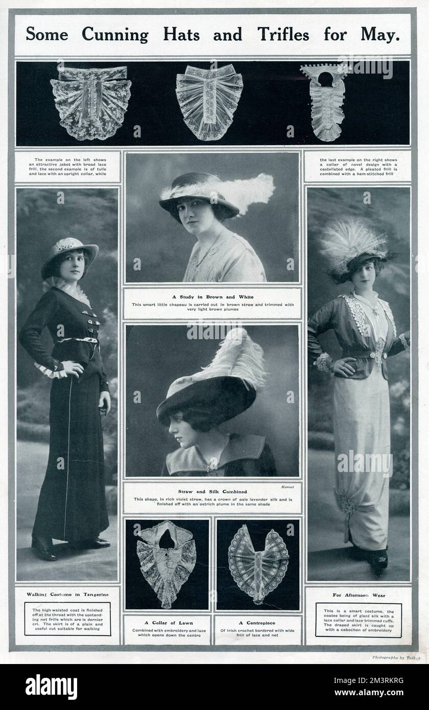 Examples of intricate jabot for women's clothing, using broad lace