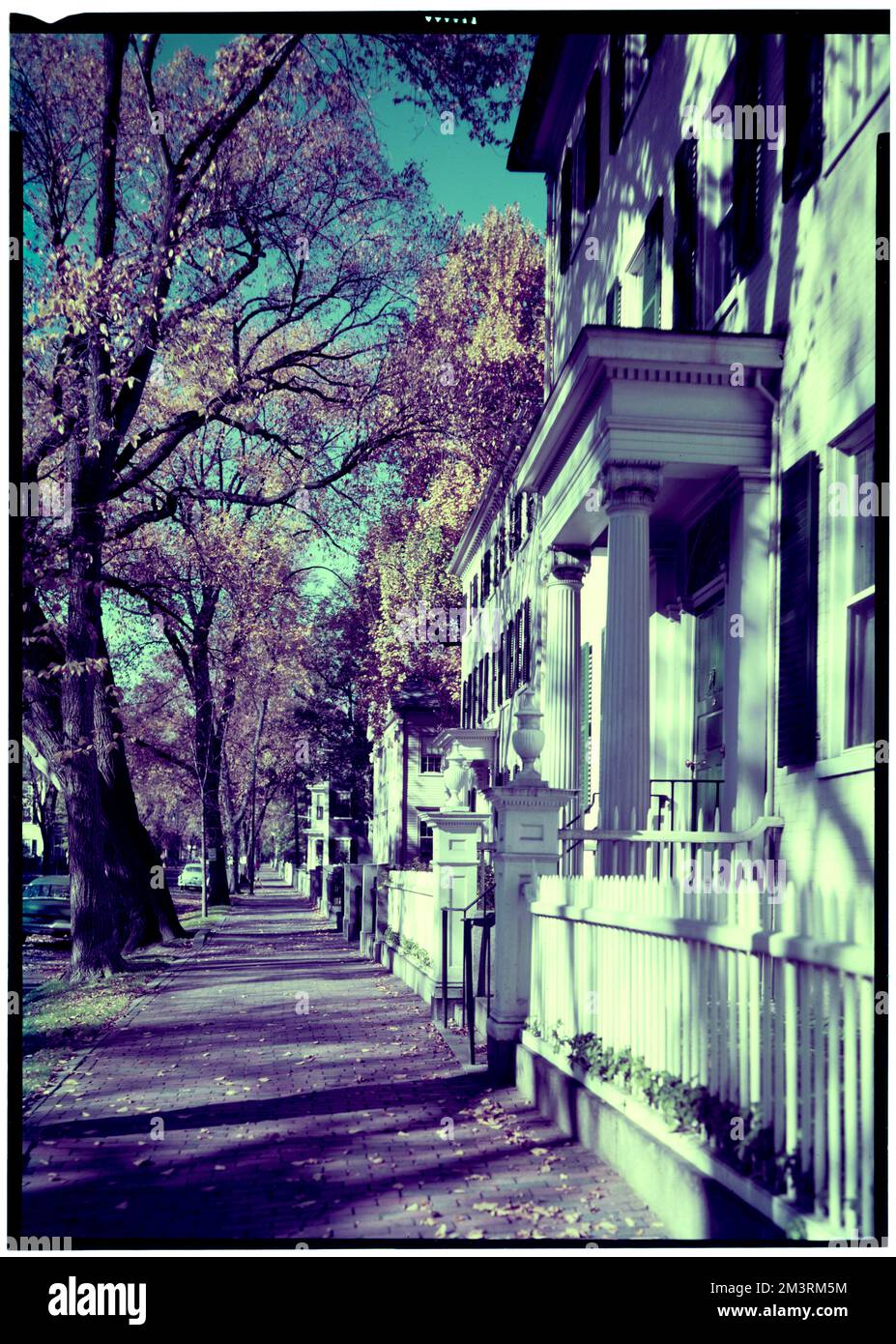 Salem, Chestnut Street, autumn , Architecture, Dwellings, Fences, Sidewalks. Samuel Chamberlain Photograph Negatives Collection Stock Photo