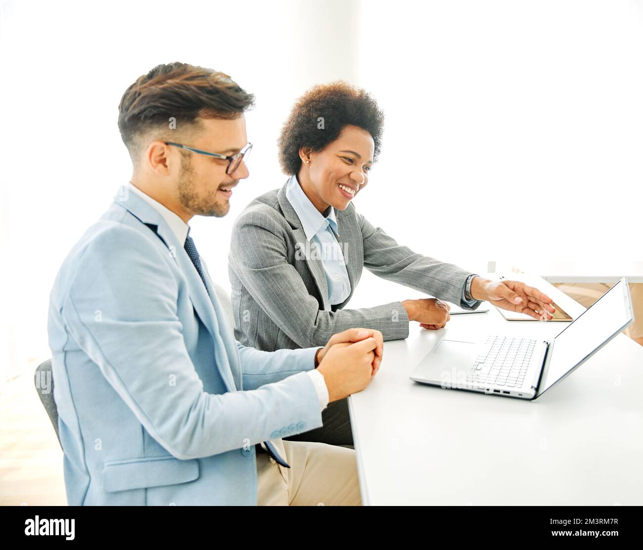 young business people meeting office teamwork black businesswoman corporate discussion laptop busniessman Stock Photo