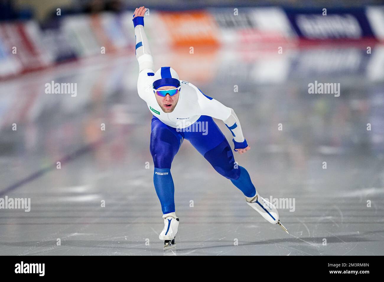 CALGARY, CANADA - DECEMBER 16: Samuli Suomalainen of Estonia competing on  the Men's B Group 1500m during the ISU Speed Skating World Cup 4 on  December 16, 2022 in Calgary, Canada (Photo