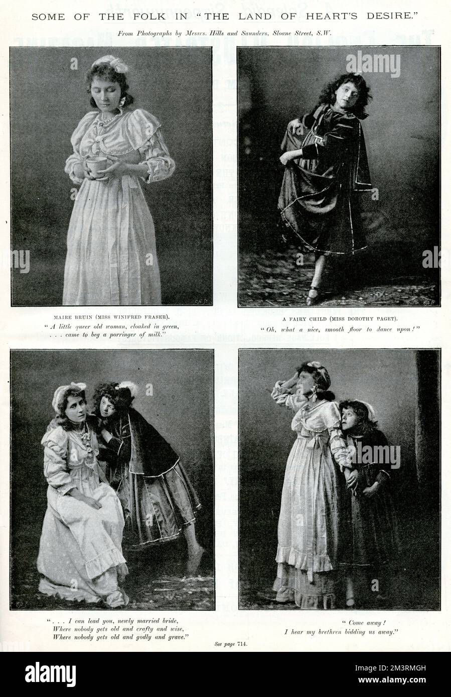 Miss Winifred Fraser, as Maire Bruin, and Miss Dorothy Paget, as a fairy child, performing in The Land of Heart's Desire, by William Butler Yeats.     Date: 1894 Stock Photo