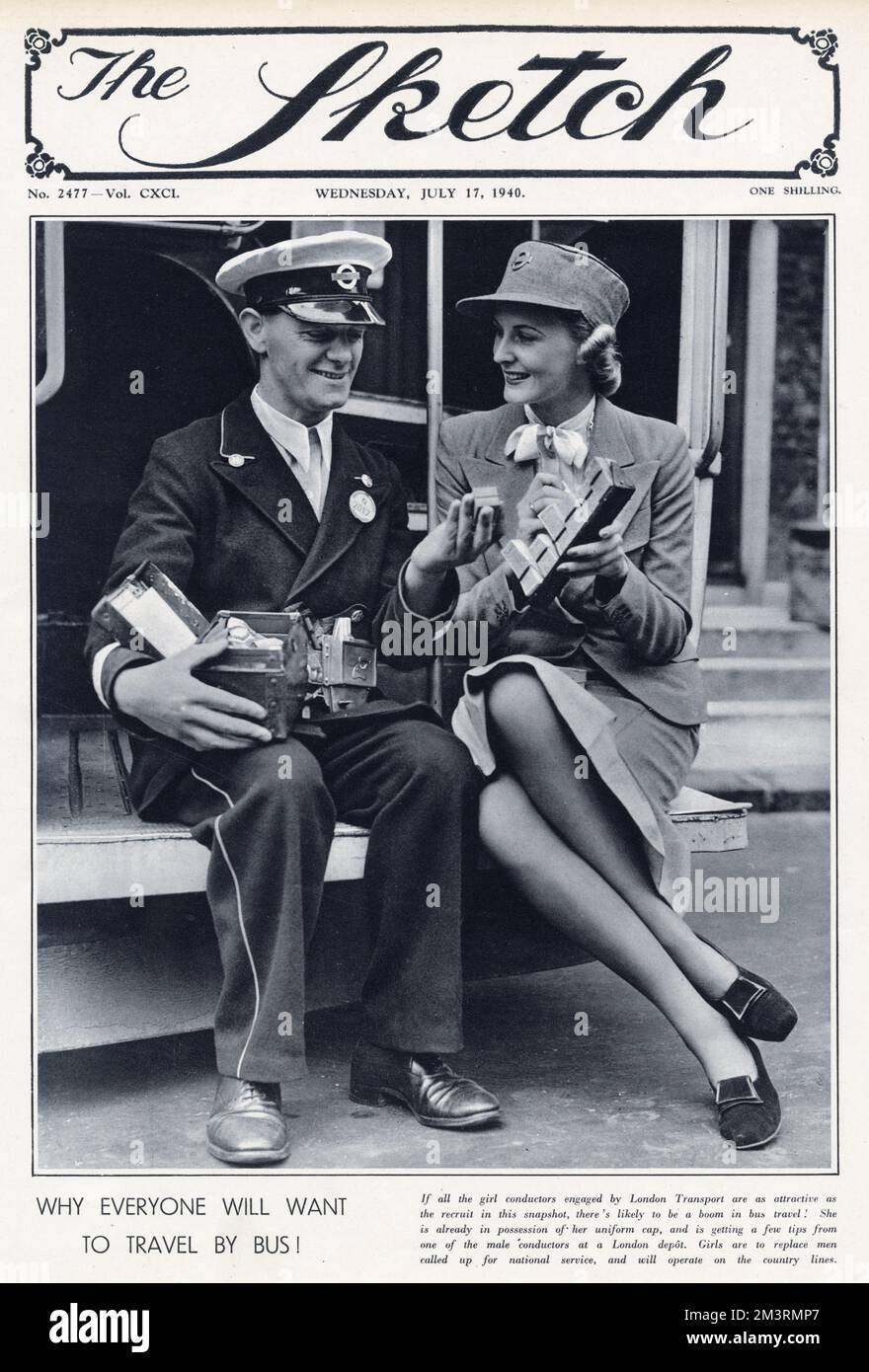 London transport recruiting female bus conductors to replace men called up for national service.   1940 Stock Photo