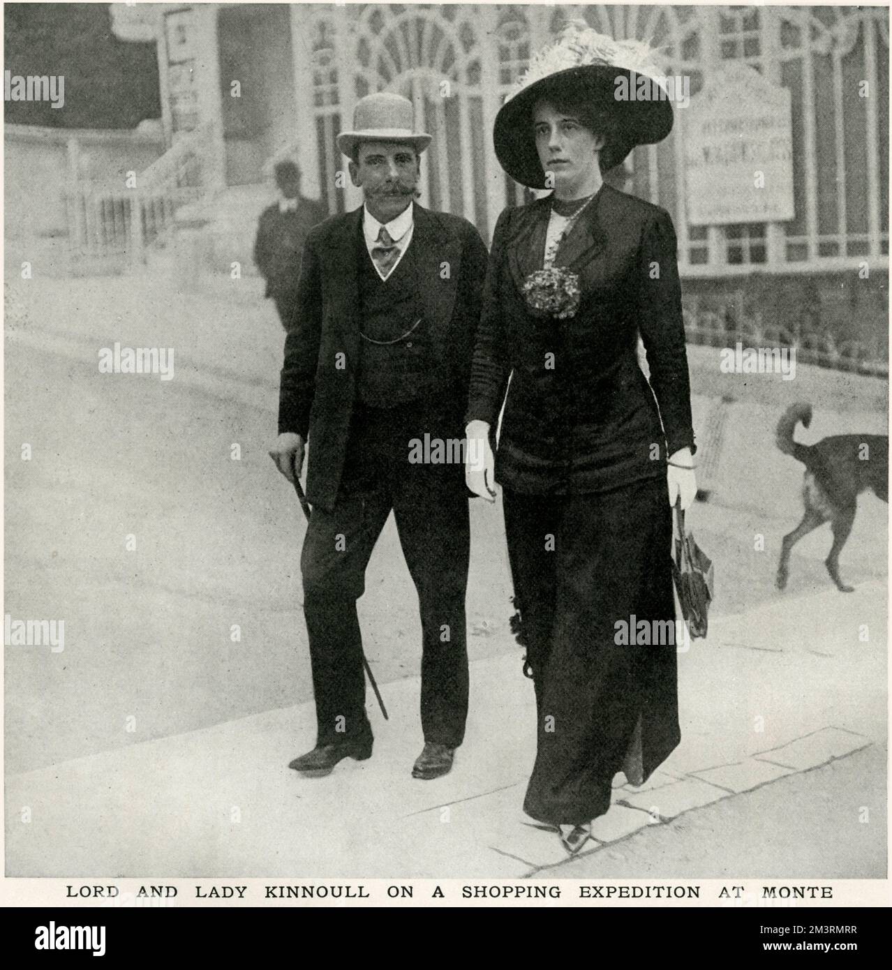 Archibald FitzRoy George Hay, 13th Earl of Kinnoull (1855-1916) together with his second wife, Florence Mary Darell, snapped on a shopping expedition in Monte Carlo on the fashionable French Riviera in 1912  1912 Stock Photo