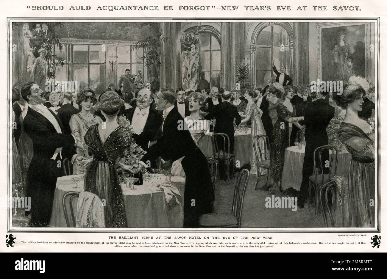 Smart society celebrate the New Year of 1912 in the restaurant of the Savoy Hotel, London.     Date: 1912 Stock Photo