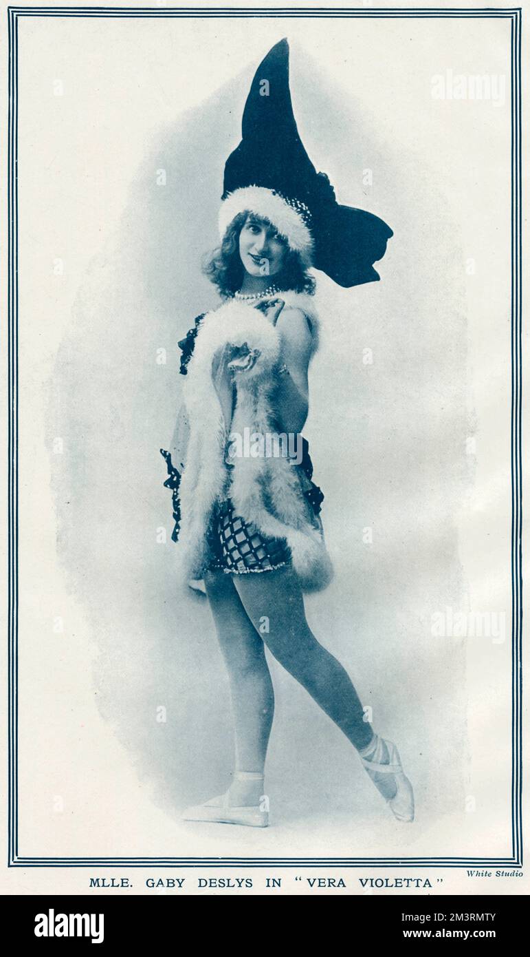 Gaby Deslys (1884 - 1920), French actress, music hall artiste and sometime lover of King Manuel II of Portugal, pictured in 1912 when she was appearing in 'Vera Violetta' at the Winter Garden Theatre in New York.     Date: 1912 Stock Photo