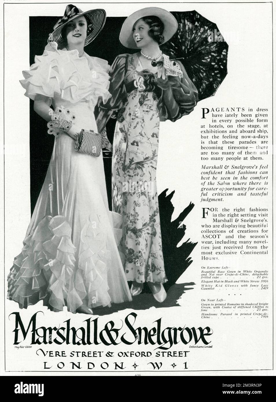 Advert for Marshall & Snelgrove, fashionable dresses 1933 Stock Photo - Alamy Advert for Marshall & Snelgrove, fashionable dresses 1933 Stock Photo - Alamy