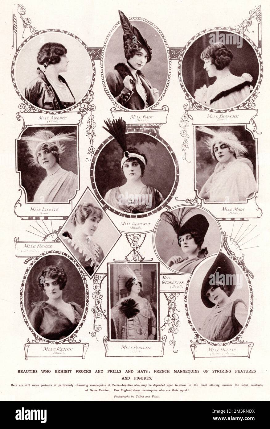 Parisienne models wearing fashionable feathered hats 1914 Stock Photo