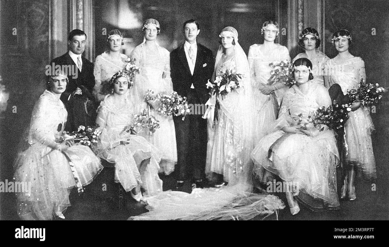 Black and white photograph of the wedding group of Lord Alington to