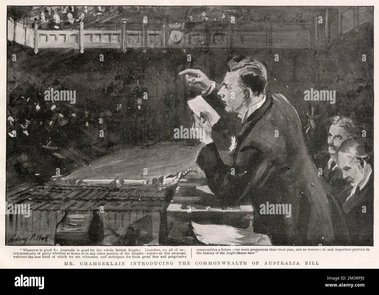 Chamberlain introducing the commonwealth of australia bill stock photo