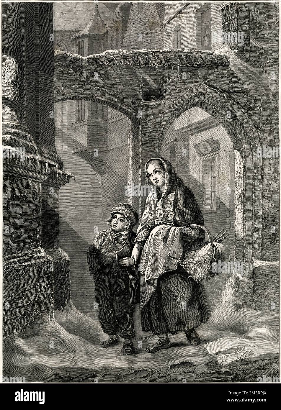 Christmas Eve - Poor children on the streets 1851 Stock Photo