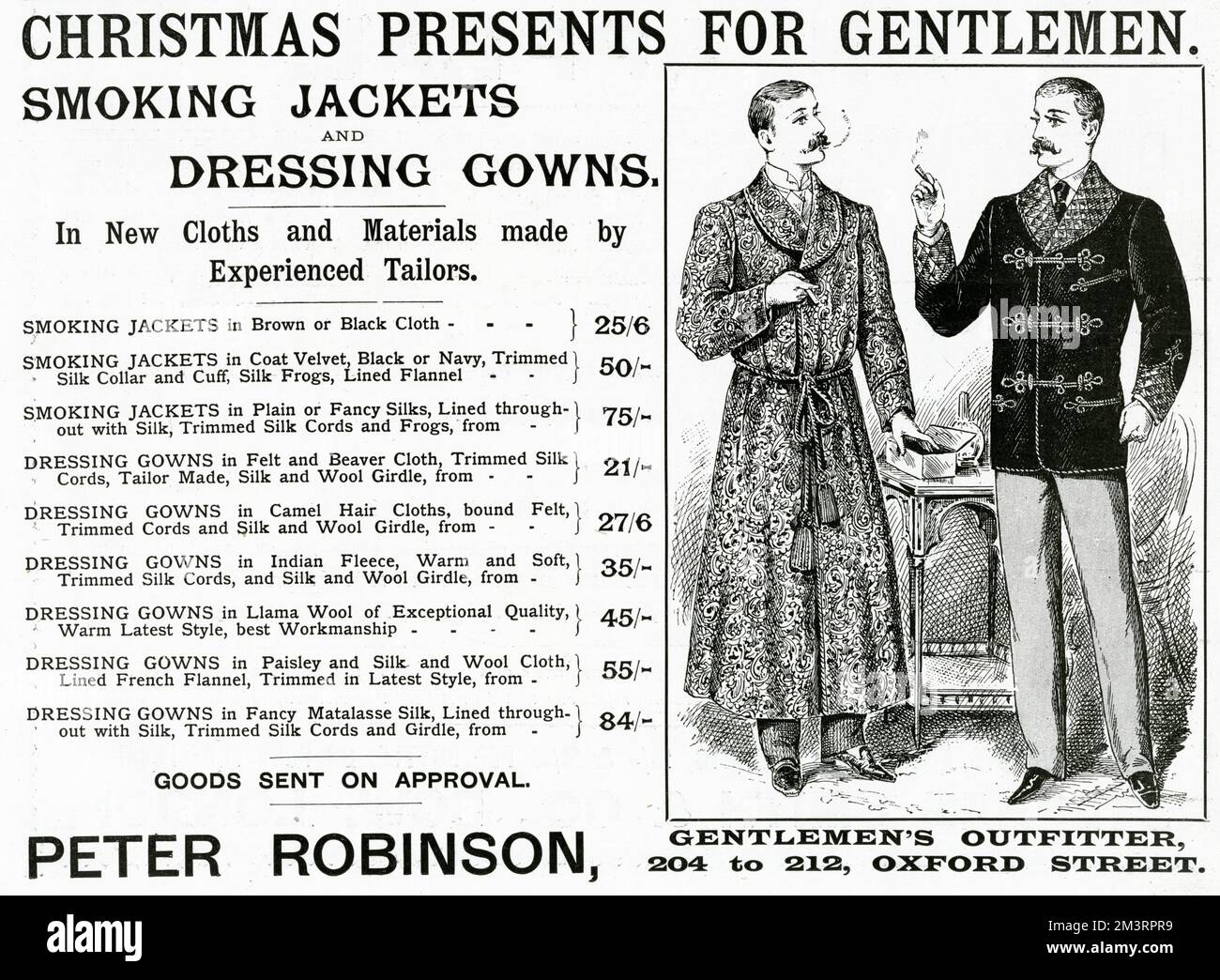 Christmas presents for gentlemen, smoking jackets and dressing gowns.  1895 Stock Photo