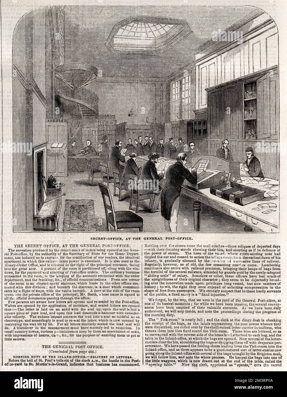 The Secret Office, at the General Post Office in London, 1844.  Letters were opened and re-sealed in the Secret Office under the authority of the Secretary of State for the Home Department.  1844 Stock Photo