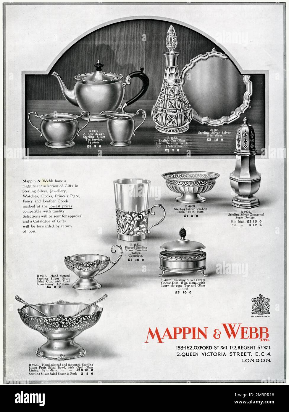 Mappin &amp; Webb's range of sterling silver Christmas gifts.  1927 Stock Photo