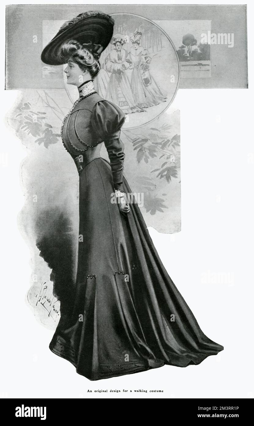EDWARDIAN FASHION Postcard about 1905 showing the then fashionable