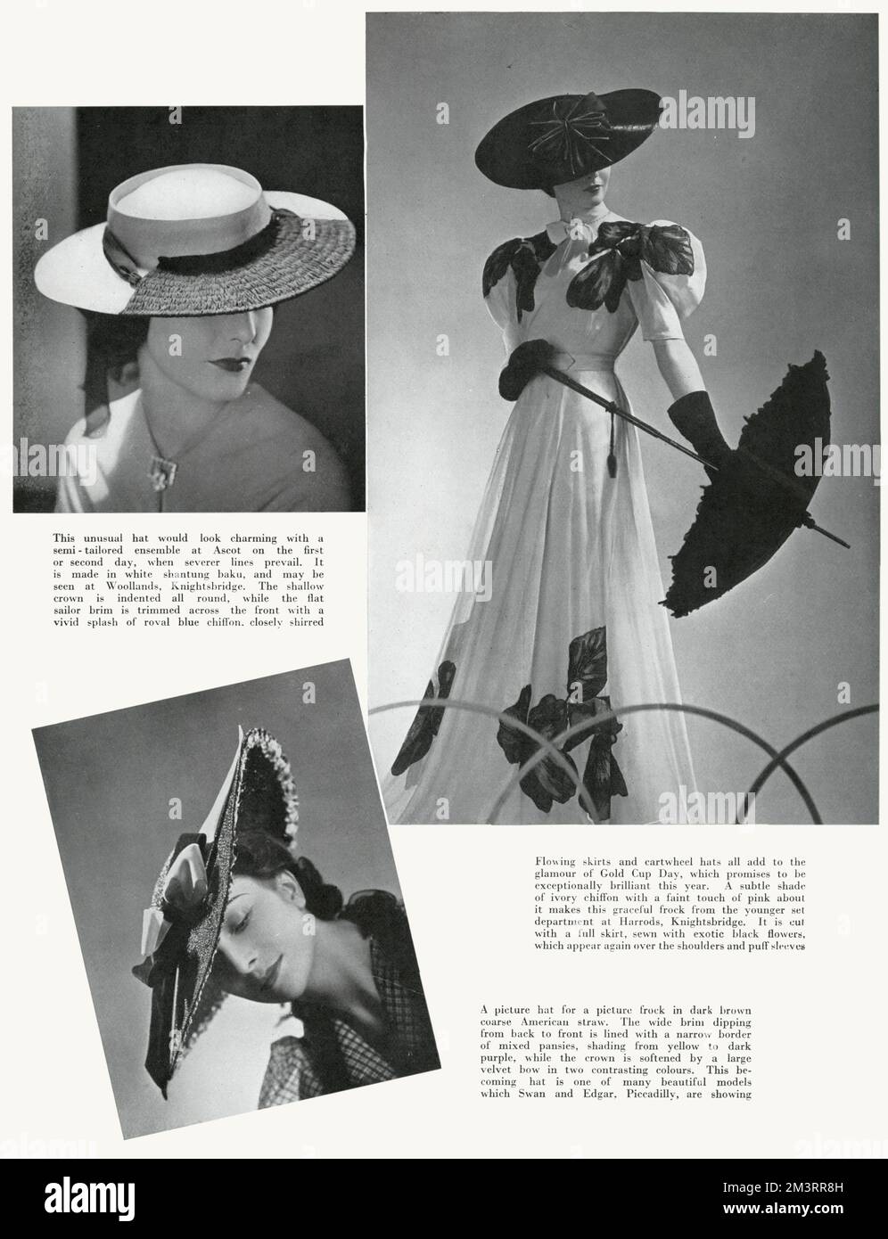 Selection of fashionable wide brimmed Ascot hats.     Date: 1937 Stock Photo