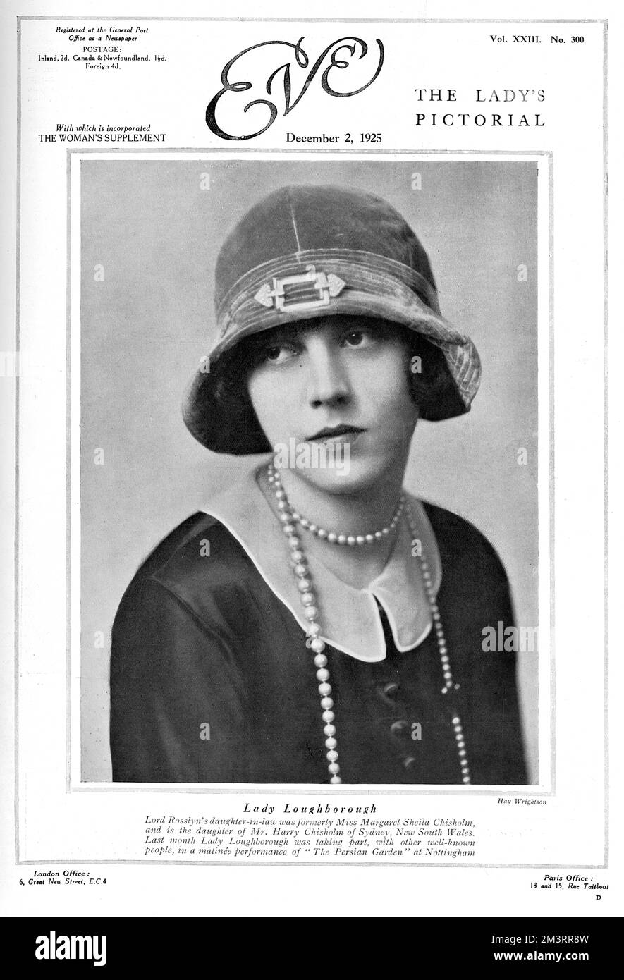 Margaret Sheila Mackellar Chisholm (1895 -1969), Lady Loughborough, Australian Born wife of Francis Edward Scudamore St Clair-Erskine, Lord Loughborough (died 1929). She later married Sir John Milbanke and then thirdly Prince Dmitri Romanoff in 1954.     Date: 1925 Stock Photo