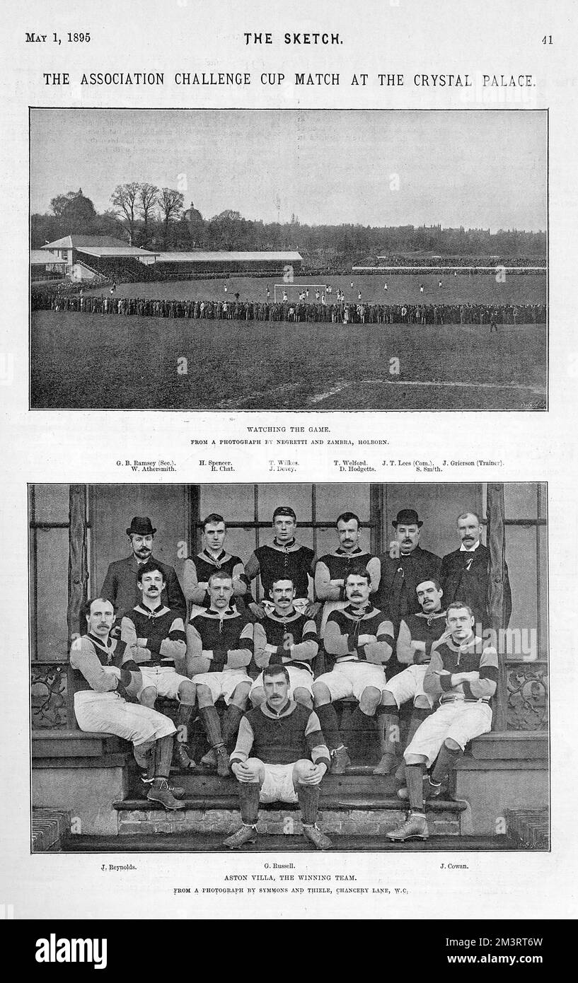 The Association Challenge Cup (or FA Cup) match at the Crystal Palace, 1895. This was the first FA Cup final to be played at the Crystal Palace, and was between Aston Villa and West Bromwich Albion. Villa won 1-0. The winning Aston Villa football team.     Date: 1895 Stock Photo