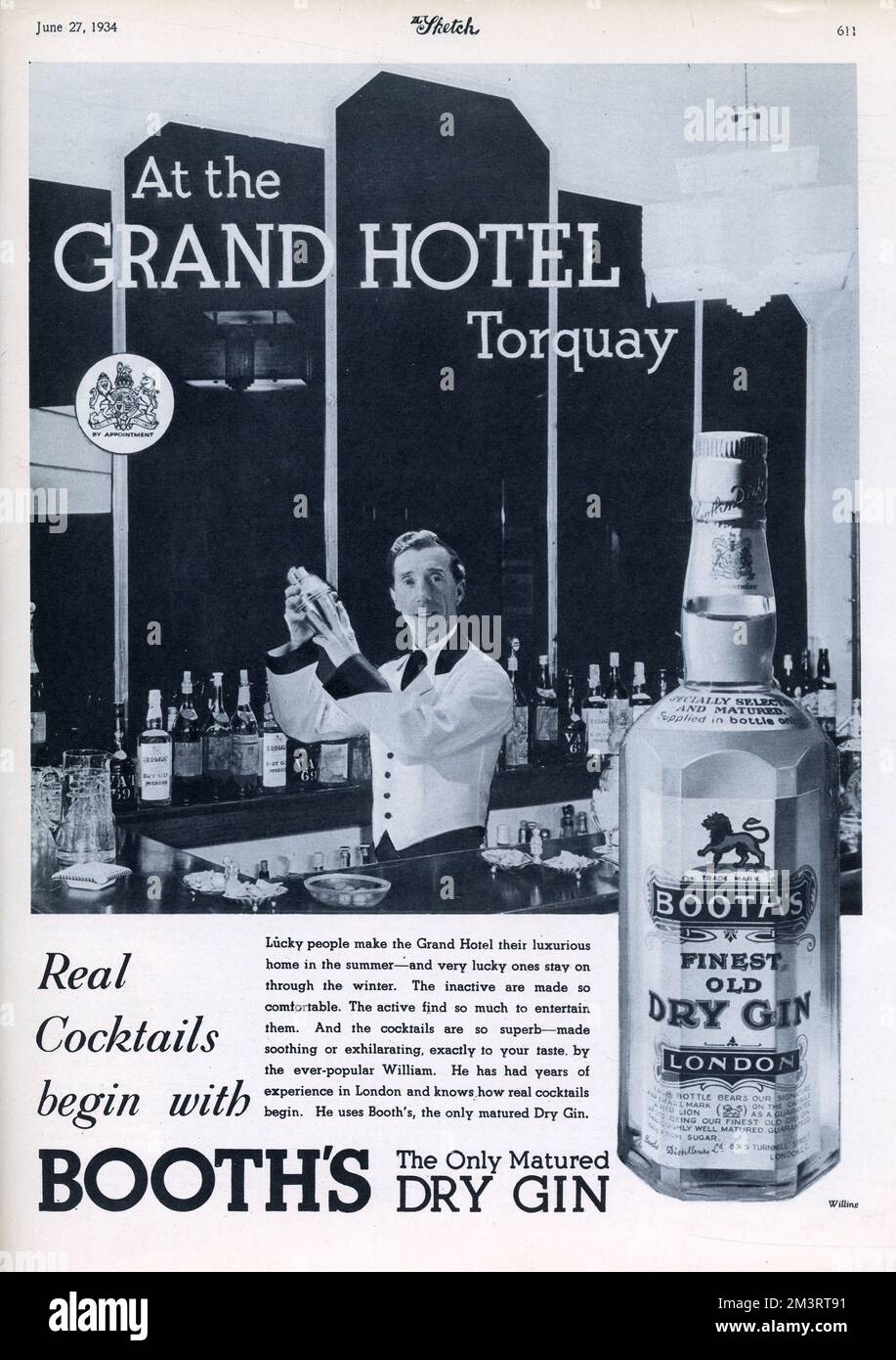 Booth's Gin advertisement - The Grand Hotel, Torquay Stock Photo