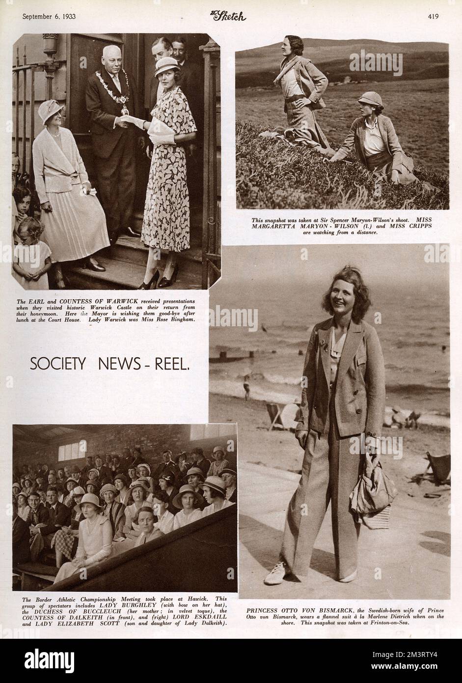 Princess Otto von Bismarck on holiday at Frinton-on-Sea, Essex. She was the Swedish-born wife of Prince Otto von Bismarck, seen here in a flannel trouser suit in Marlene Dietrich style.      Date: 1933 Stock Photo