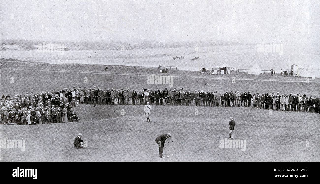 Scottish golfer James Braid putting for the match at the Open Golf ...