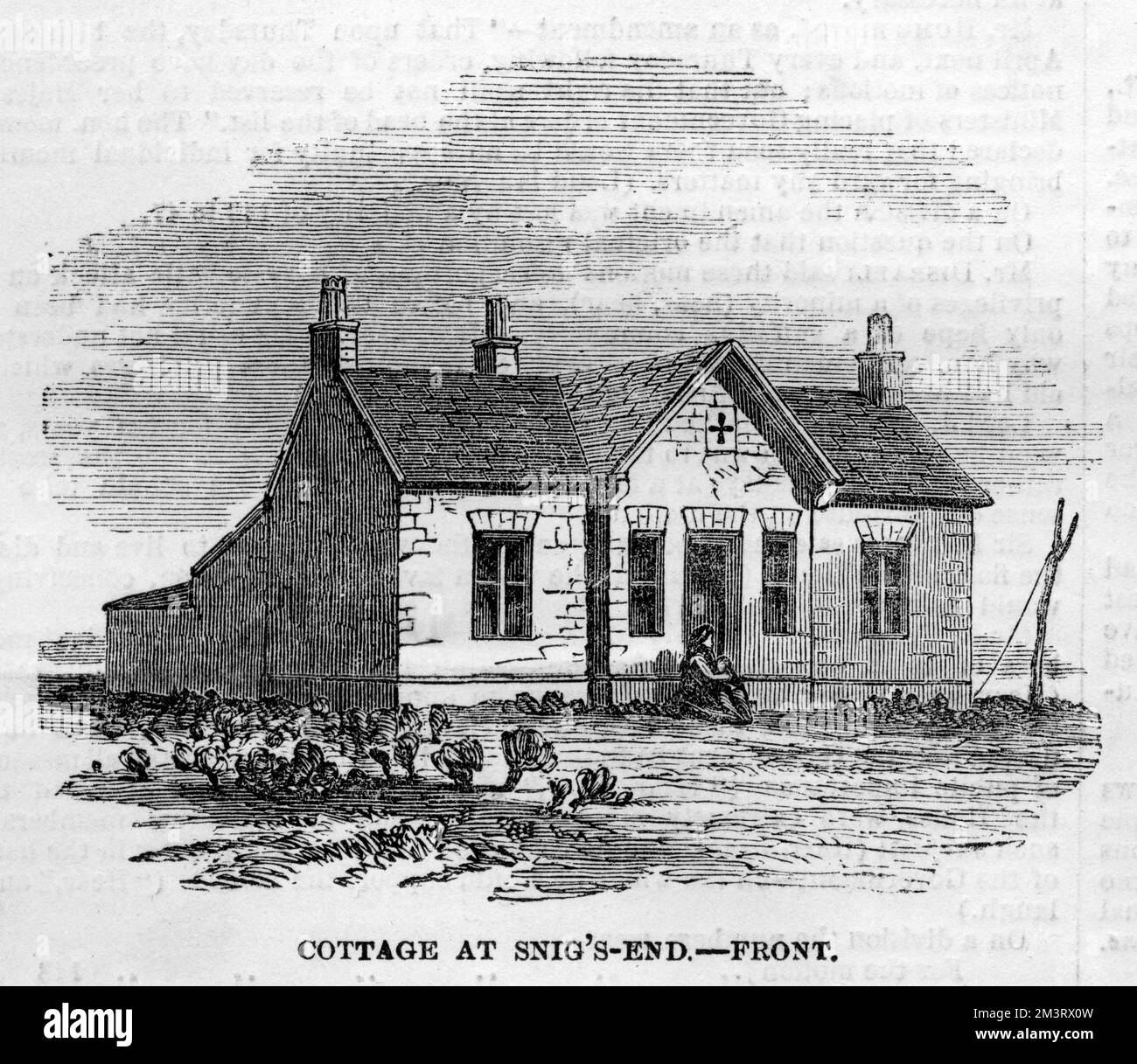 Front view of a cottage at Snig's End in Gloucestershire, one of a number of Chartist settlements in Britain founded by Feargus O'Connor.  1850 Stock Photo